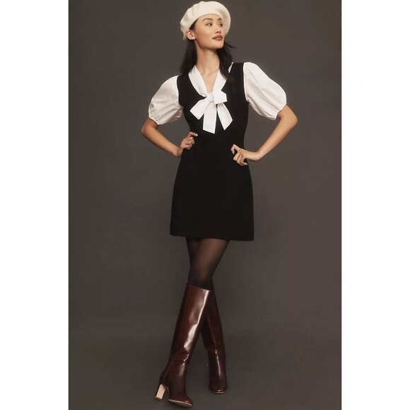 English Factory Dresses & Skirts - English Factory Black & White Puff Sleeve Bow Tie Dress S